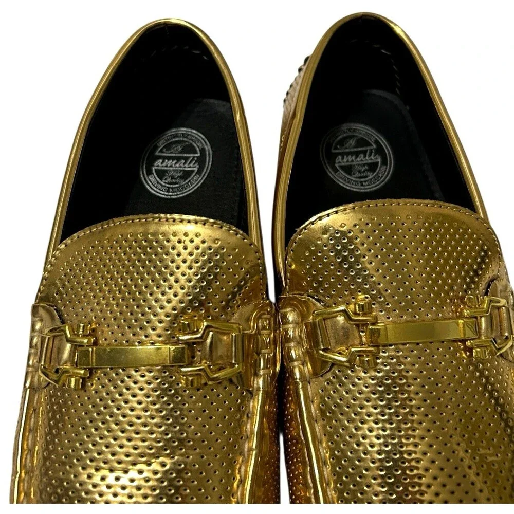 Amali Rila Mens Gold Horsebit Moccasin Loafers Driving Casual Dress Shoes  9.5